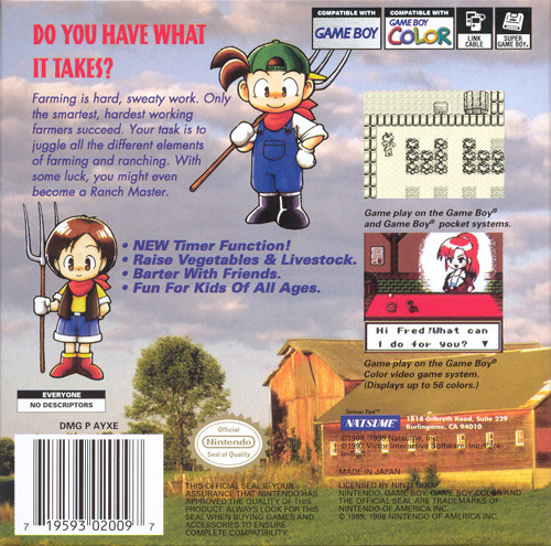 Harvest Moon: GB Box Back